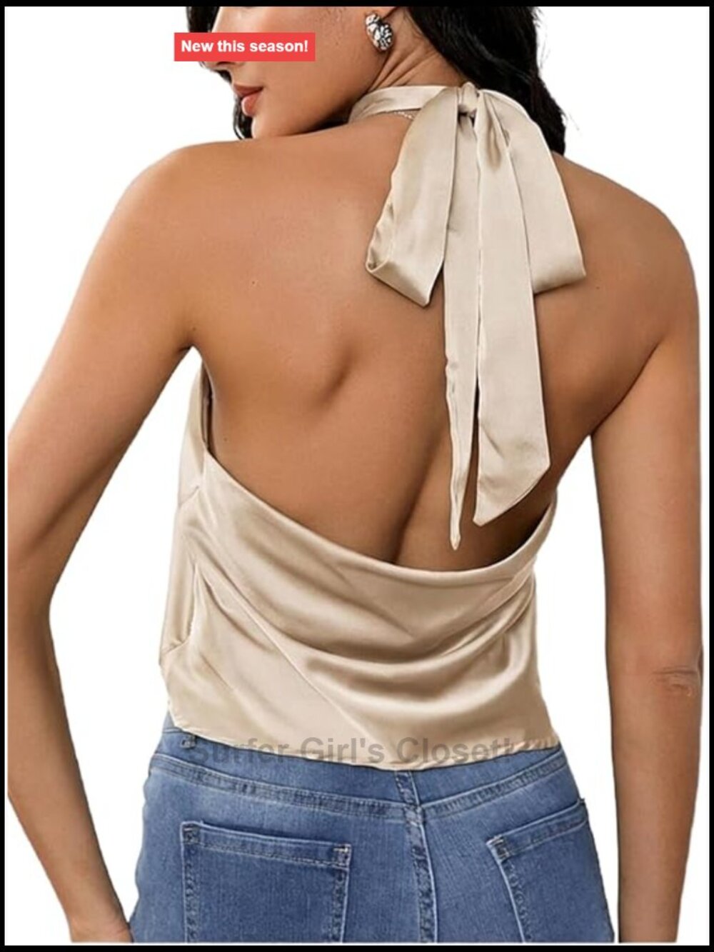 Womens Satin Silk Halter Tank Top Open Back Tie Back Sleeveless Going Out Top